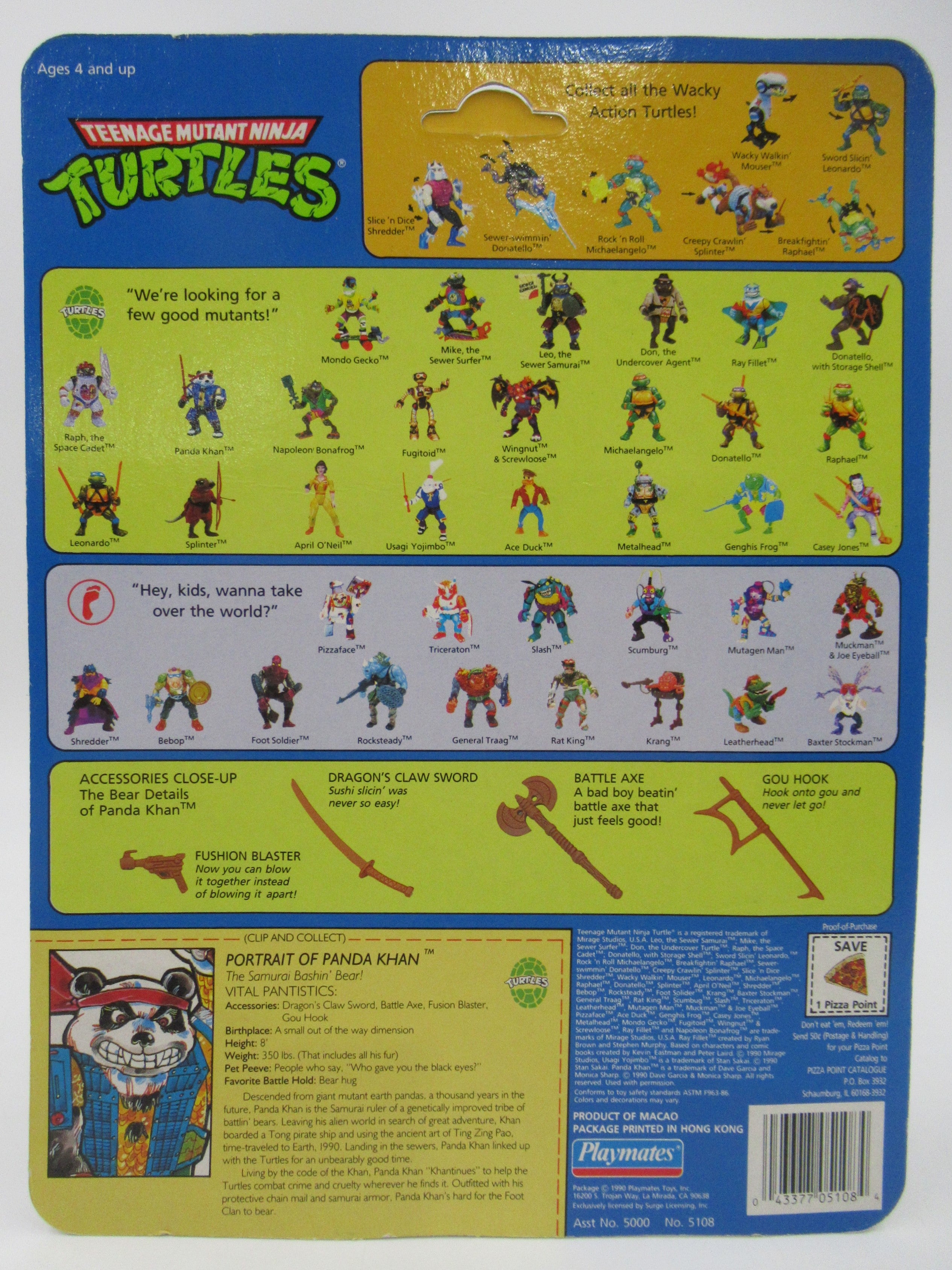 Teenage Mutant Ninja Turtles Panda Khan 4.5" Figure TMNTs - Playmates (1990)